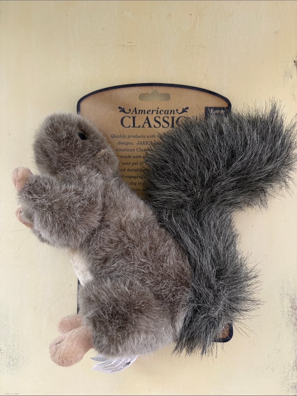 American Classic Large Dog Squeaky Fuzzy gray Squirrel Toy NEW in Package